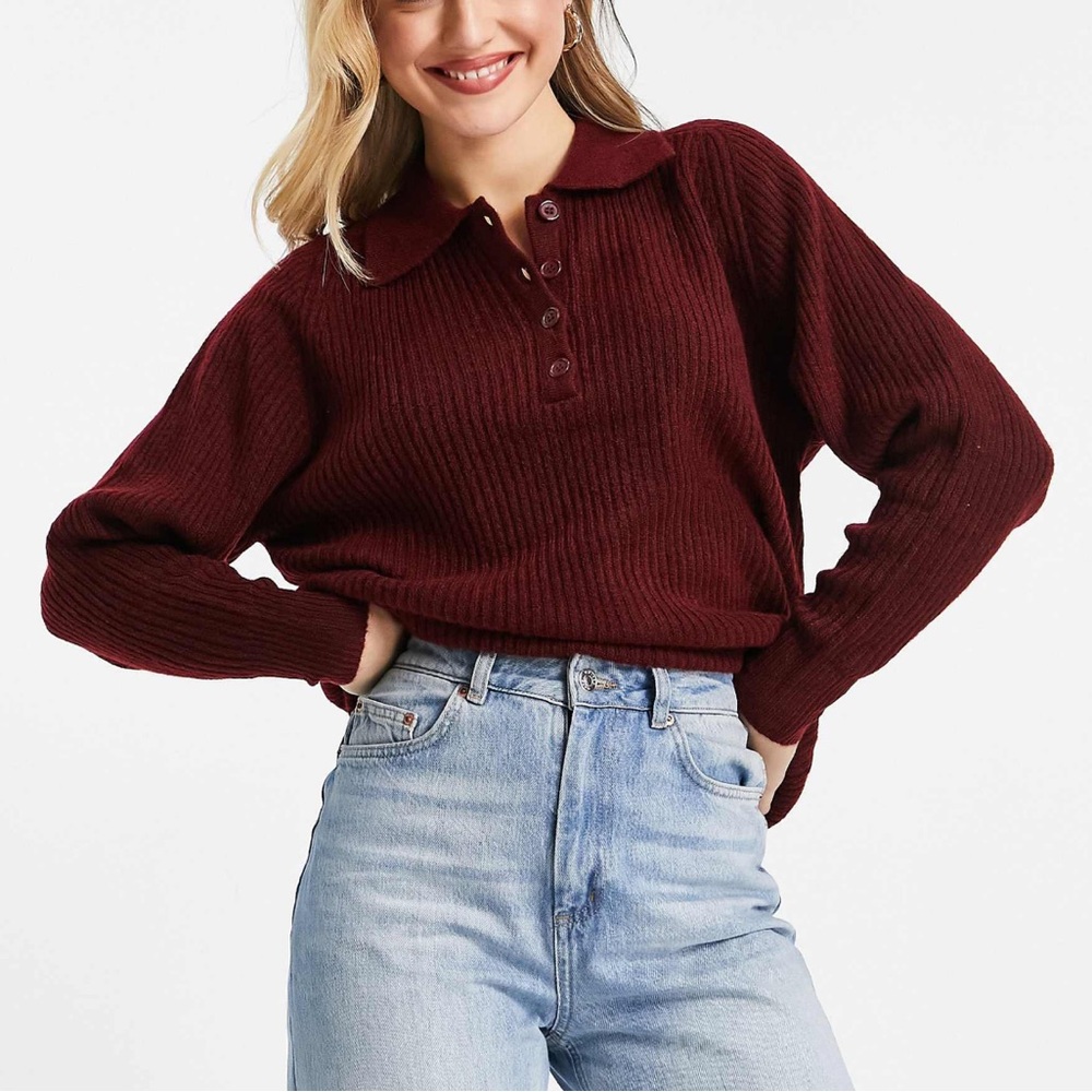 ASOS Design Burgundy Knit Collared Sweater